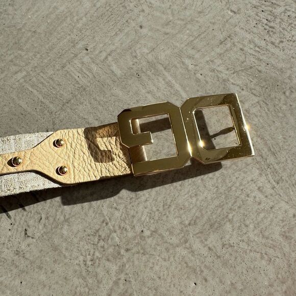 Dolce & Gabbana NWOT Y2K Tan Monogram Leather thick belt large Logo Gold Buckle - Picture 13 of 14